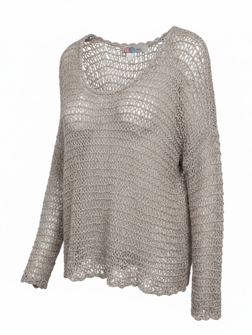 Free People Open-Knit Taupe Scoop Neck Sweater